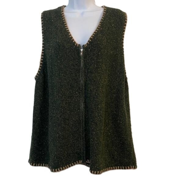 Cabin Creek Womens Green Knit Zip Front Sweater Vest Vintage Heathered Boho 2XL - Picture 1 of 4